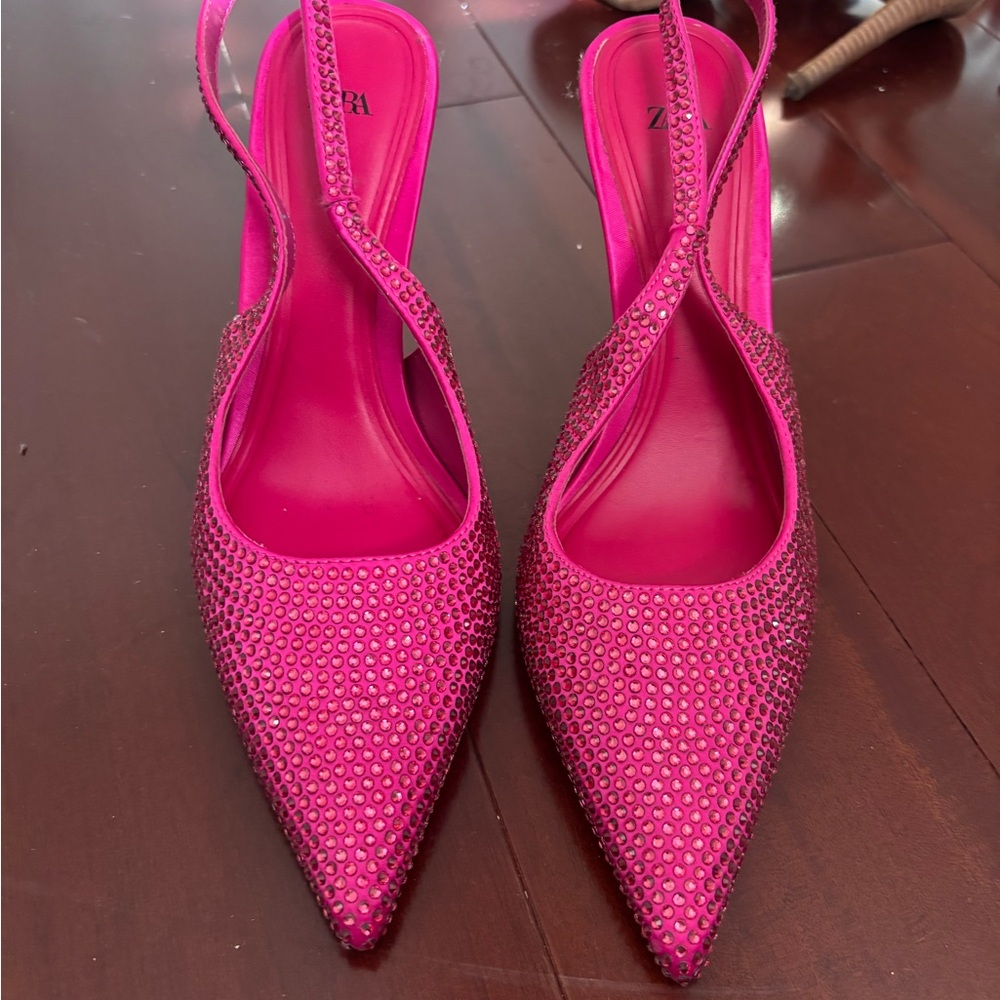 Zara Fuchsia Rhinestone Slingback Heels